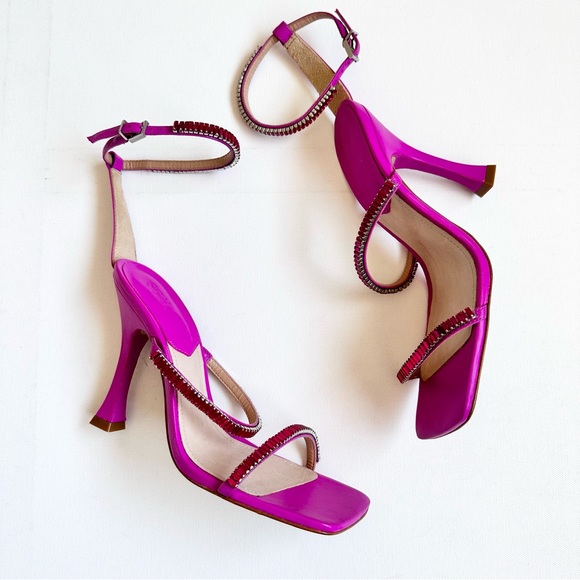 Schutz Nellina Leather Rhinestone Pumps Pink - Picture 2 of 10